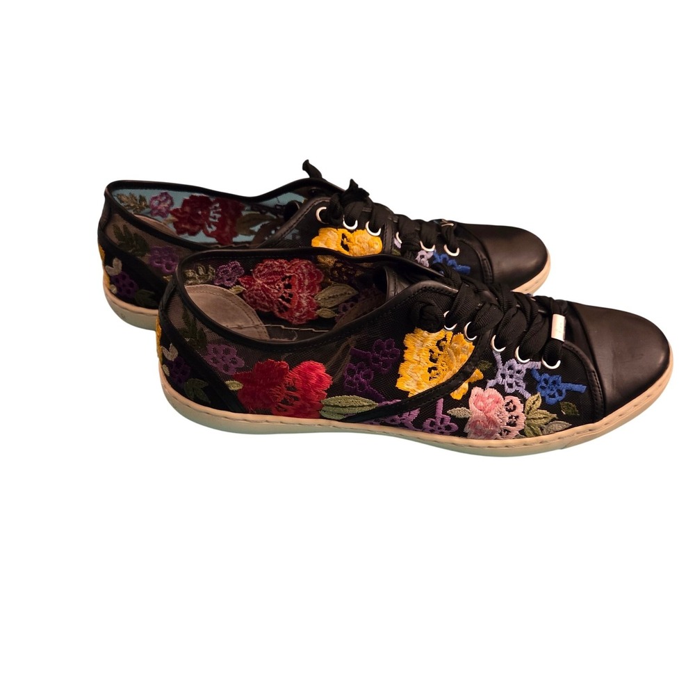 Donald J Pliner Midori-La Floral Embroidered Mesh Sneakers Blk Multi Women 8.5M